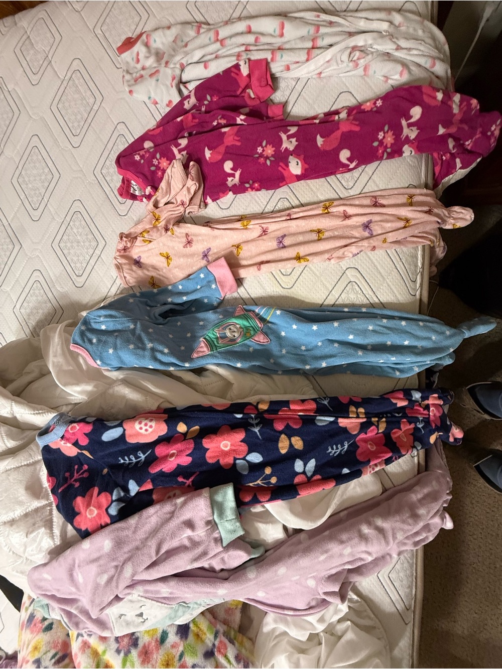 Mixed Girls' onesie Footed Pajama Lot 24m  6 pair